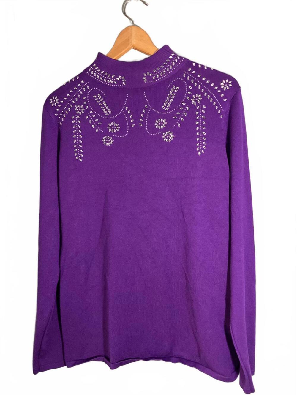 Vintage Questions ? Purple Top with Rhinestone Floral Design Western XL